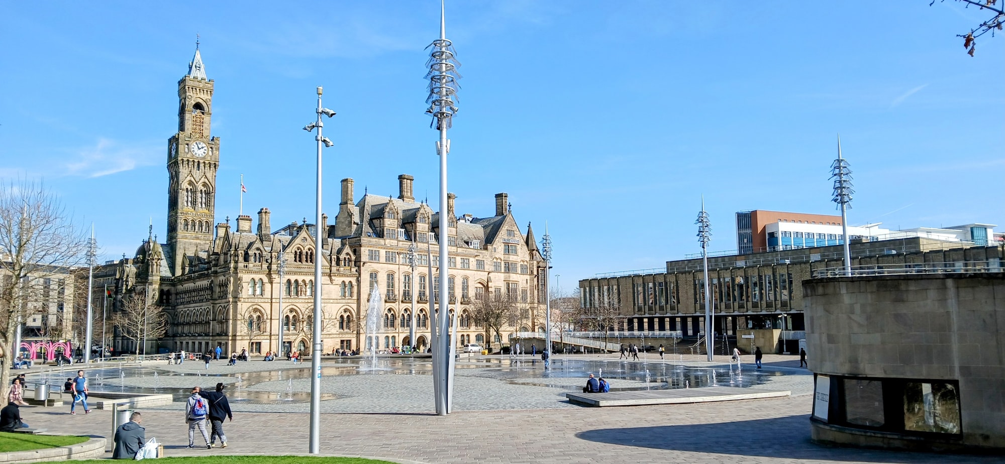 Bradford City Park and the City Hall clock tower