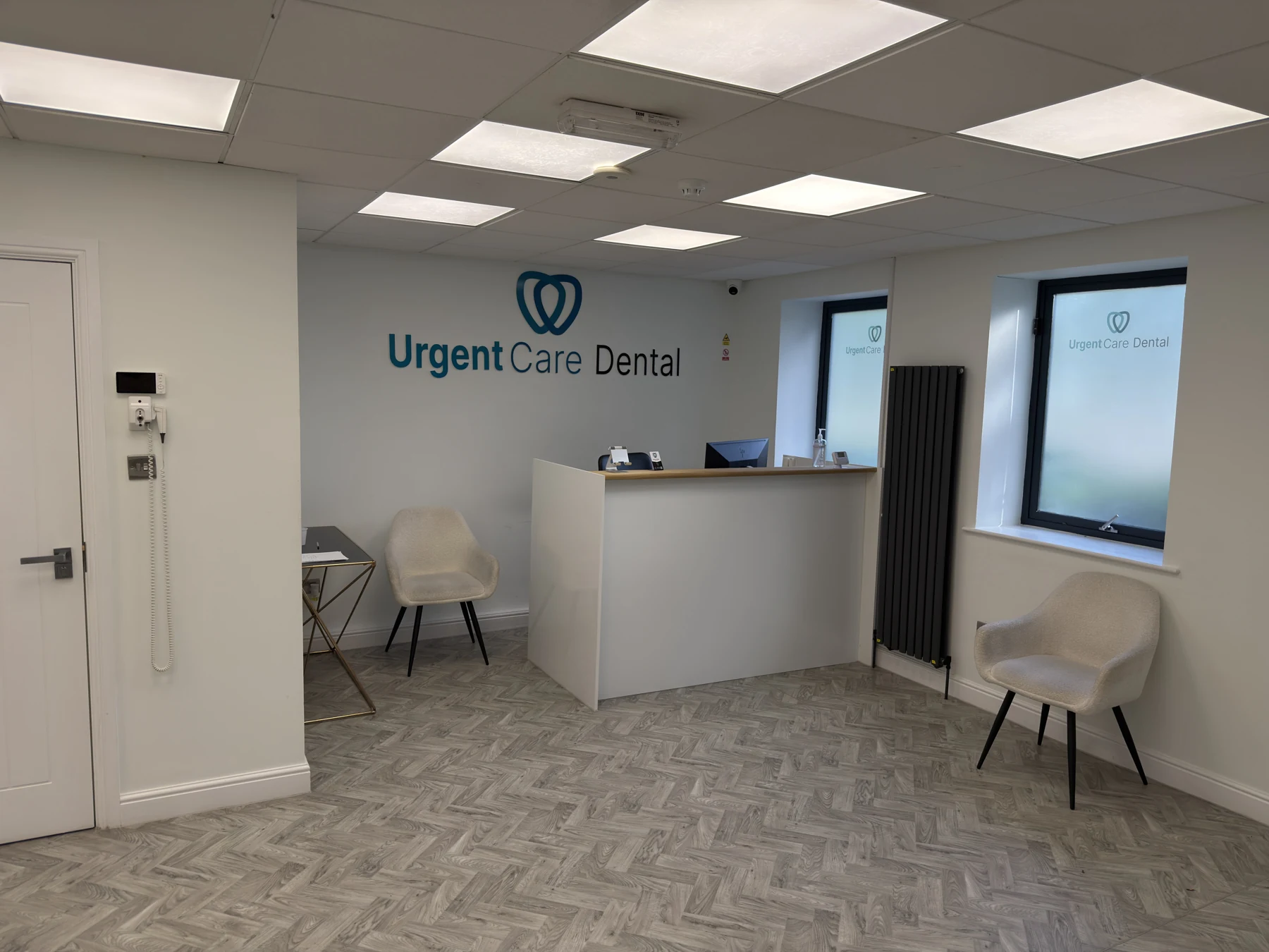 The reception desk inside the UrgentCare Dental Leeds clinic